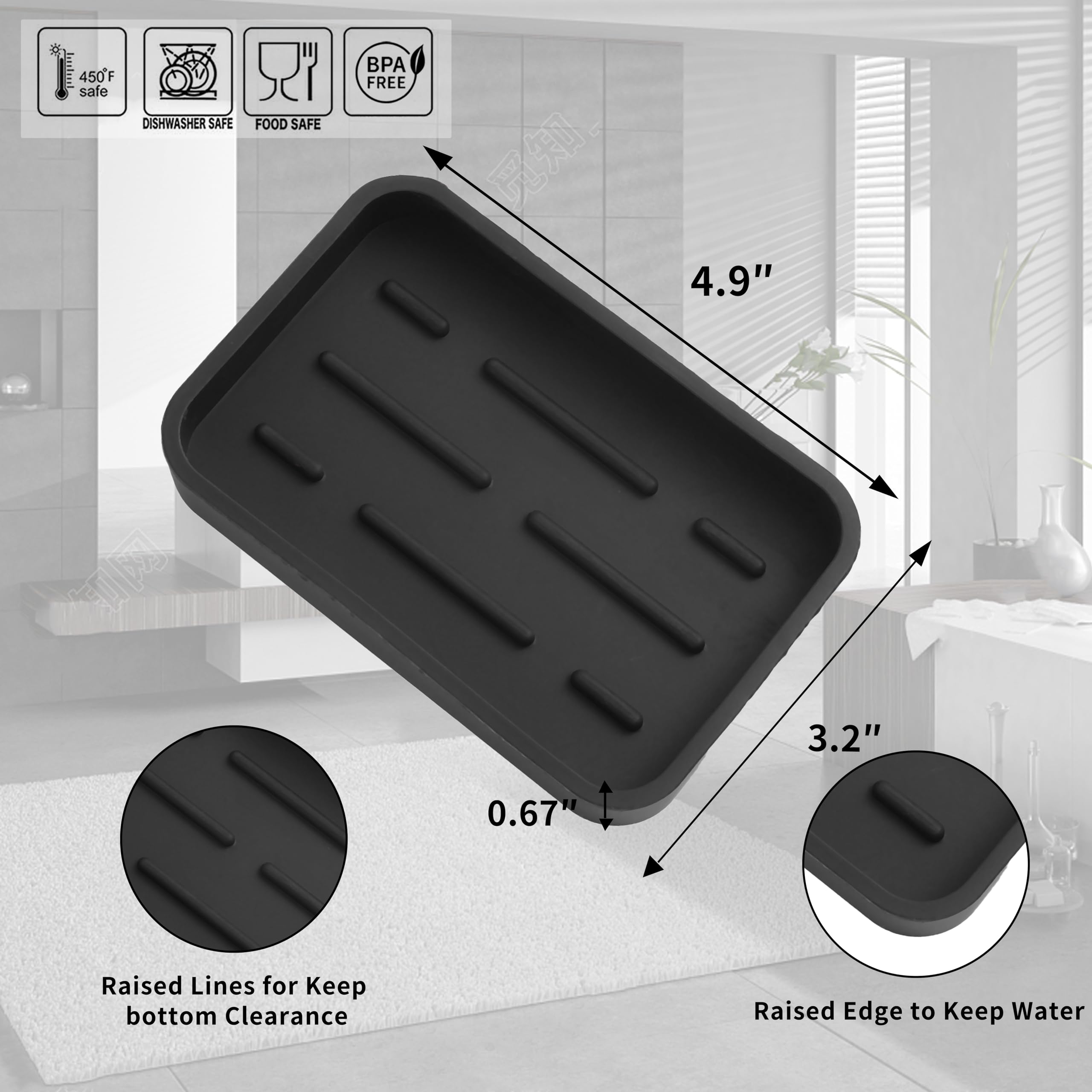 MicoYang Silicone Kitchen Sink Organizer Tray for Multiple Usage,Easy Clean Sponges Holder for Kitchen Bathroom Counter or Sink,Dish Soap Dispenser,Scrubber,Bottle,Cup Black 4.9”x 3.2”