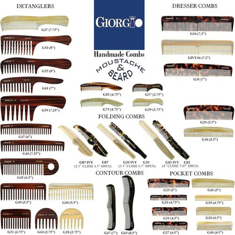 Giorgio G16 Fine Tooth and Wide Tooth Detangler Comb - Hair Comb for Men and for Women, Hair Styling Barber Comb, Beard and Mustache Combs for Men - Saw Cut and Handmade (Tortoiseshell)