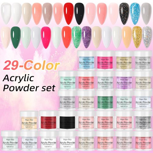 Acrylic Nails Kit Set 29 Colors with UV Lamp & Electric Drill, 2x60ml Monomer - All-in-One Nail Art Supplies for Beginners with Everything