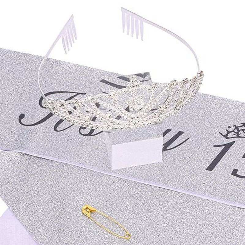 CUBACO 15th Birthday Crown and Sash Set It's My 15th Birthday Decorations for Girls Silver Crown/Tiara for Girls Happy 15 Birthday Party Supplies Corona Para 15 años Quinceañeras Silver