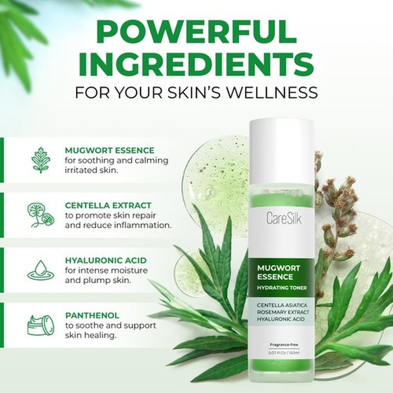 Caresilk Mugwort Essence,Hydrating Face Toner with Artemisia, Hyaluronic Acid, Centella Asiatica & Rosemary Extract - Deep Moisturizing Skin Care & Barrier Protection Face Mist - 150 ml