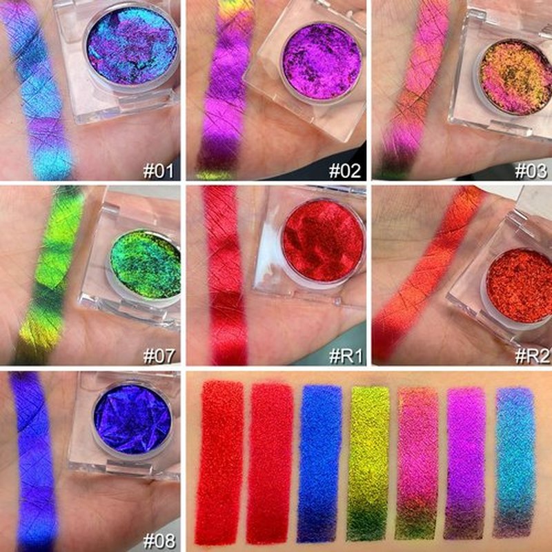DE’LANCI Chameleon Red Glitter Eyeshadow Highly Pigmented, Single Metallic Glitter Eye Shadow Palette Intense Color Shifting, Chrome True Red Shimmery Glitter Eyes Warm Goth Smoky Makeup