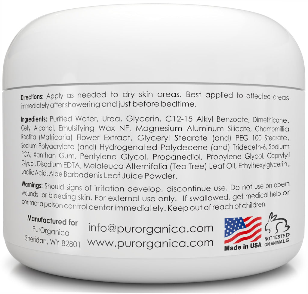 PurOrganica Urea Cream 20% – Made in USA, Maximum Strength Foot Cream for Dry, Cracked Heels, Corns, Calluses & Rough Feet, Exfoliating Moisturizer