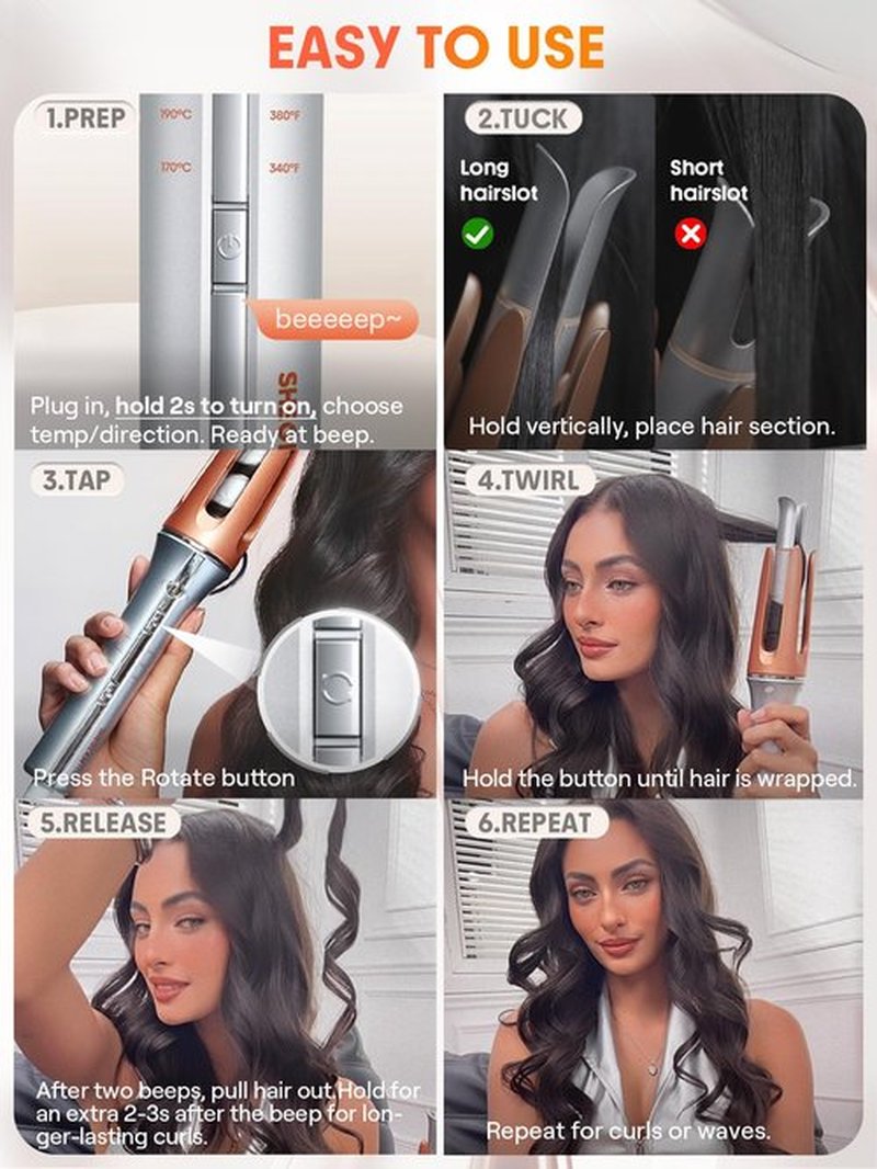 SHEGLAM Automatic Curling Iron 1 1/4 inch with 3 Temperatures Fast Heating, 2-Way Rotation, Anti-Scald, Anti-Tangle Rotating, Automatic Shut-Off for Hair Styling
