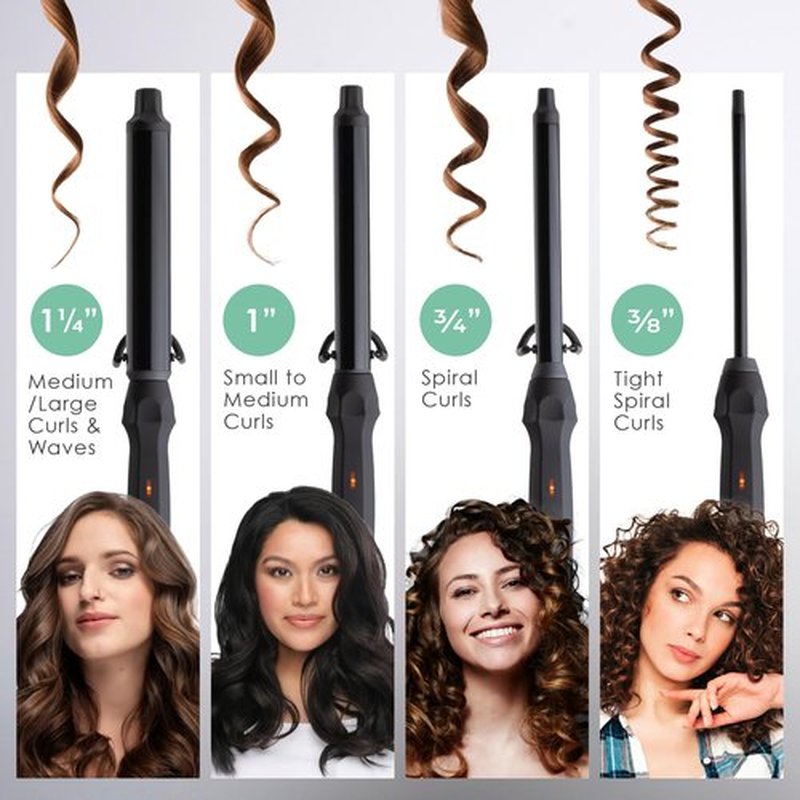 MINT Professional Clamp-Free Curling Wand 1 Inch for Long Hair | Extra Long Curl Wand w 4-Heater Ionic Ceramic Tourmaline Barrel | Best Curling Wands | Adjustable 230-430°F | Worldwide Dual Voltage