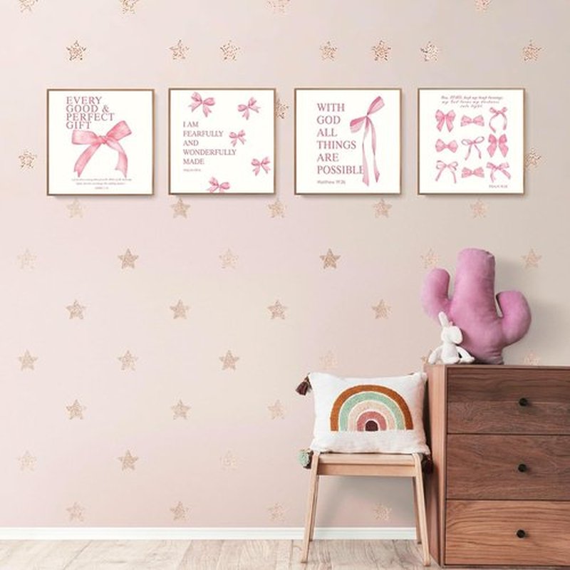 LARTSFRO Coquette Pink Bow Wall Art - Aesthetic Decor for Teen Girls | Set of 4 Unframed 10x10 Inch Prints