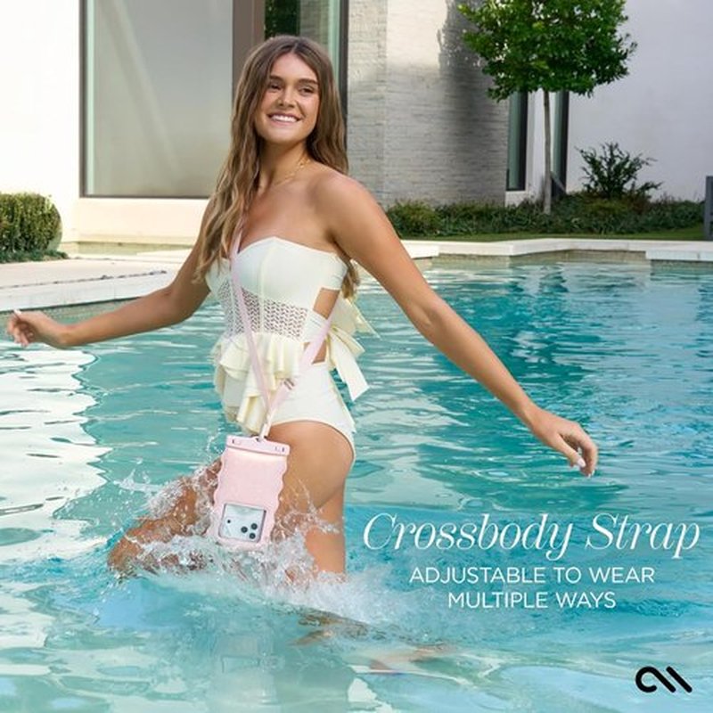 Case-Mate Wavy Waterproof Phone Pouch | Large Floating Case with Crossbody Lanyard - Ballet Pink Twinkle