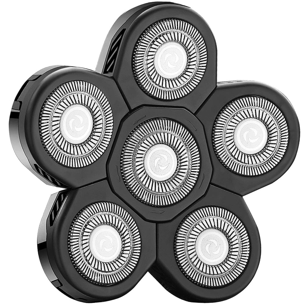 FOXSONIC Universal 6 Blades Replacement Heads for Mainstream shaver brands, 5 Blades Head Shaver Replacement Blades, Head shaver Bald Shaver replacement heads With Blade Cover Shaver Head (6 Black)