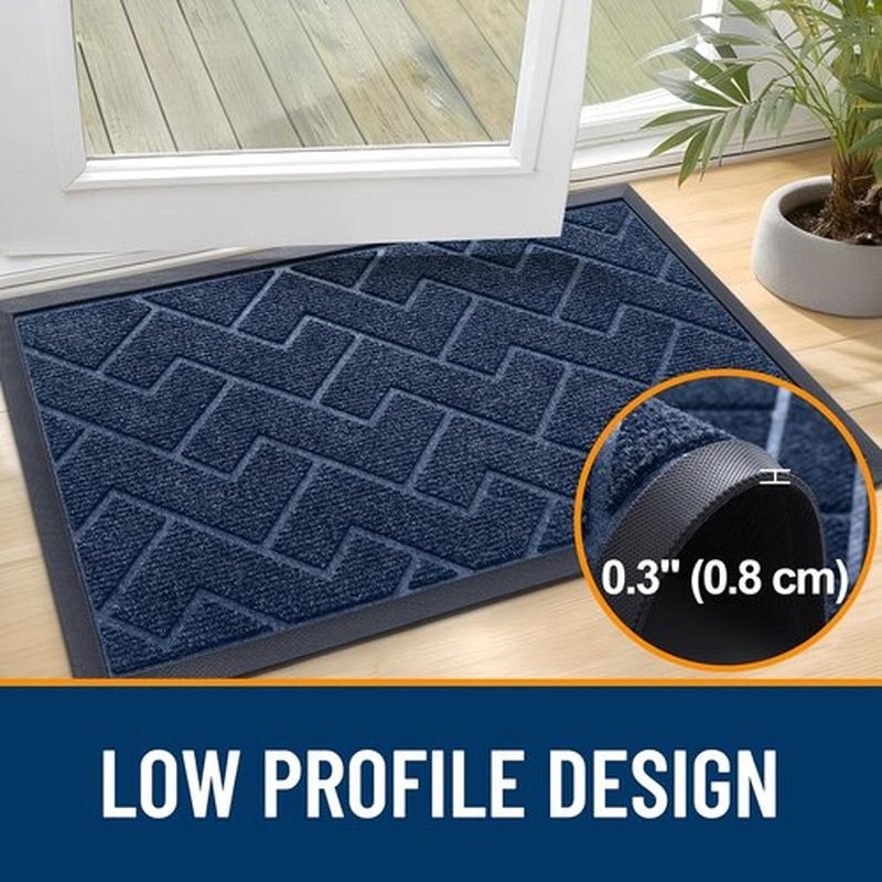OLANLY Waterproof Front Door Mat - All-Season Indoor/Outdoor Doormat, Easy Clean Herringbone Design (Blue, 47x23)