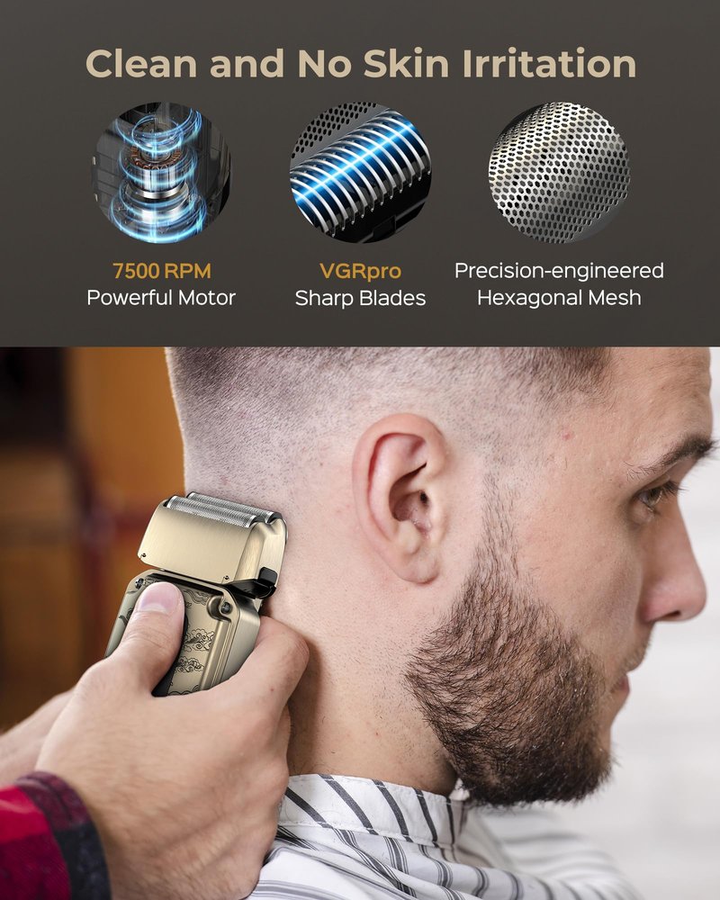 Vgrpro Hair Clippers & Trimmers Set for Men Professional, Waterproof Electric Razor Foil Shaver for Men Face Beard, Cordless for Hair Cutting, 4-Speed Setting, LED Battery Display, Barber or Home Use