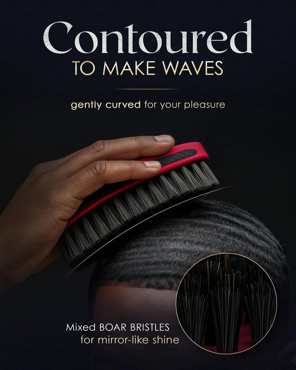Crown Quality Products 360 Sport Wave Caesar 2.0 Boar Bristle Hairbrush, Soft, Red Velvet - Non-Slip Grip, Waterproof Design - The Ultimate 360 Wave Brush