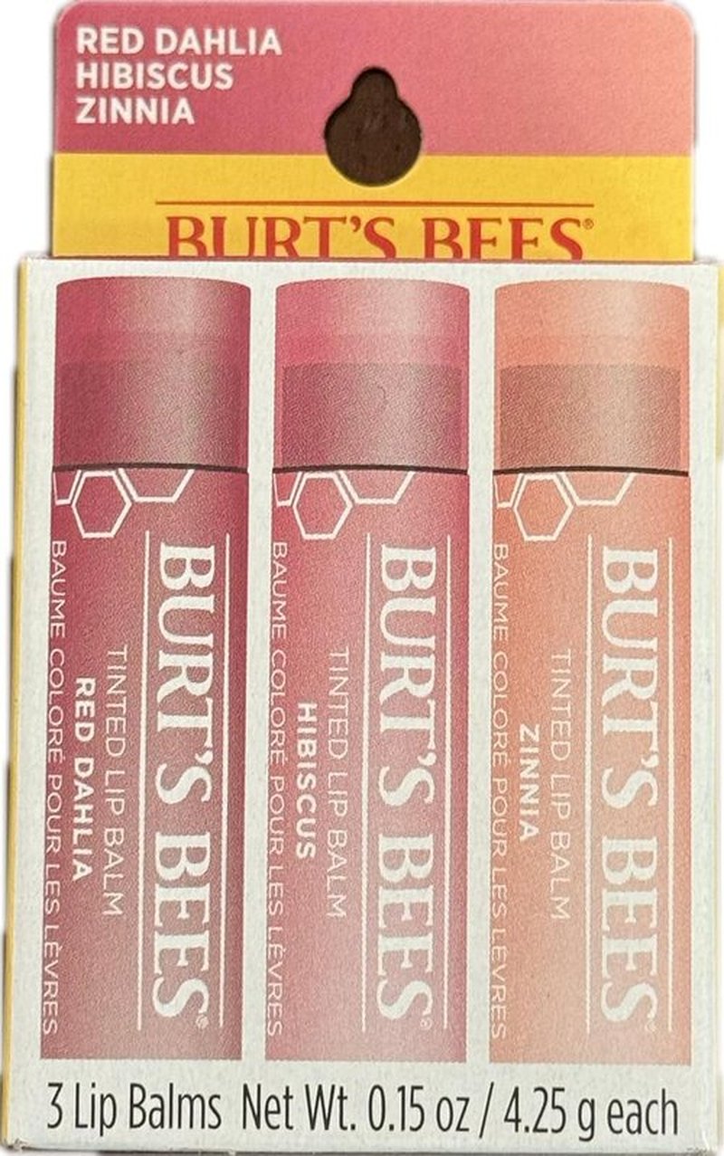 Burt's Bees Tinted Lip Balm - Hydrating Color in Red Dahlia, Hibiscus & Zinnia | 3-Pack
