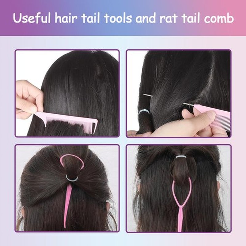 360PCS Hair Accessory Set: Elastic Ponytail Holders, Clear Organizer Box, Rat Tail Comb, 24 Colors for Kids, Toddlers, and Girls