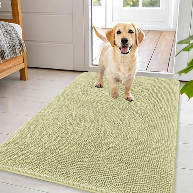 OLANLY Dog Door Mat - Absorbent Non-Slip Washable Doormat for Muddy Paws | 44x32, Quick Dry Chenille, Vanilla