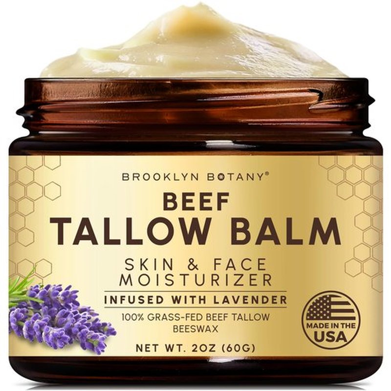 Brooklyn Botany Beef Tallow Balm – Grass Fed Beef Tallow for Skin and Face – Nourishing Face Moisturizer Infused with Lavender – 2 oz