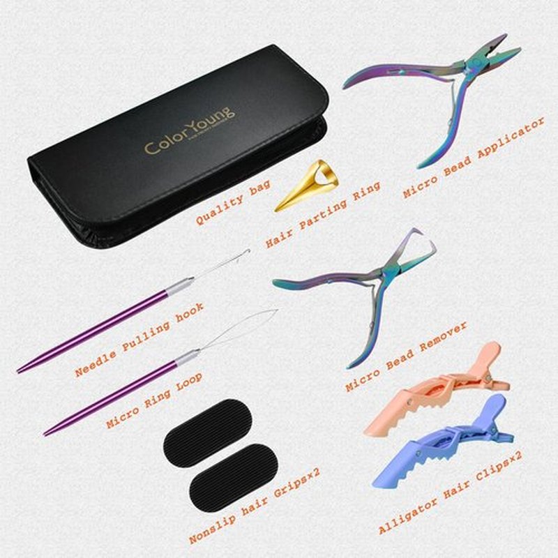 ColorYoung Hair Extension Beading Tool Kit - Micro & Pre-Bonded Hair Extension Bead Closer & Remover - Rainbow