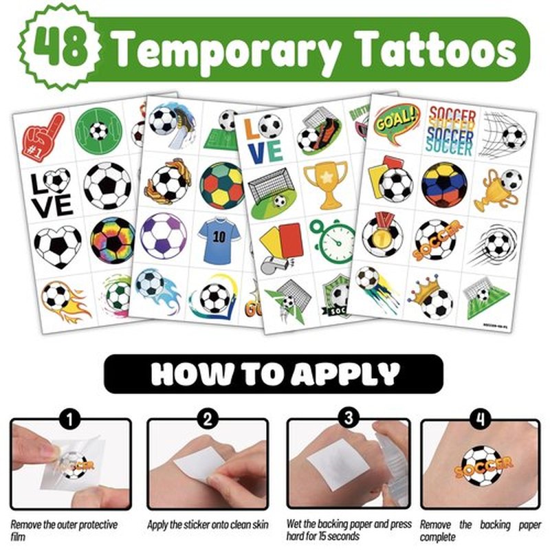 72 PCS Soccer Party Favors – 48 Pre-Cut Temporary Tattoos & 24 Soccer Punch Balloons Themed Birthday Party Decorations Supplies Favors Gifts, Goodie Bag Fillers, Classroom Rewards