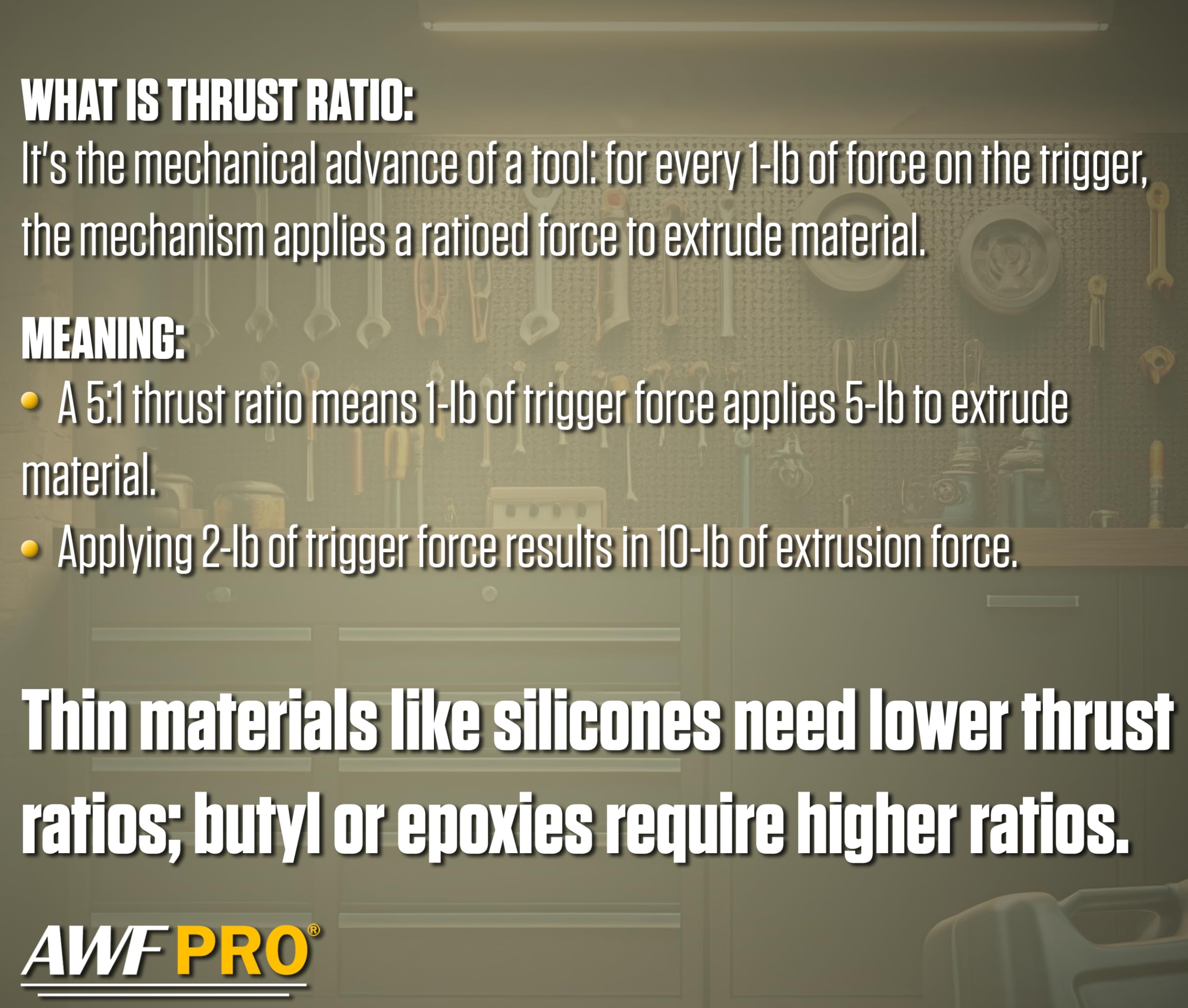 AWF PRO 29 oz Dual Thrust Caulk Gun, 25:1 or 12:1 Thrust Ratio, No Drip, Rotating Barrel, Comfort Grip, with Built-In Puncture Tool