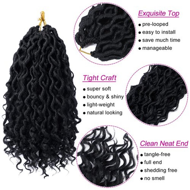 Goddess Locs Crochet Hair 10 Inch 7 Packs Boho Faux Locs Crochet Hair for Black Women Pre Looped Crochet Locs with Curly Ends (#1B)