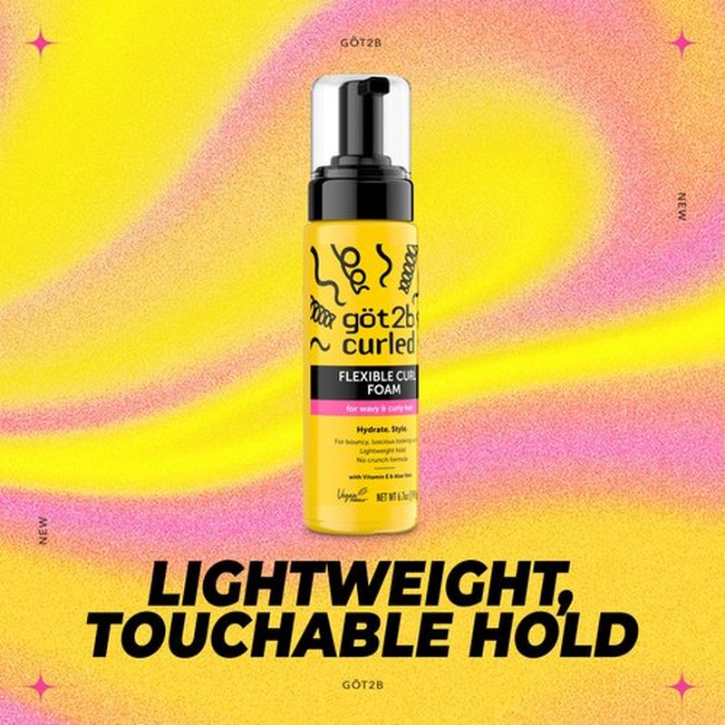 Got2B Curled Flexible Curl Foam, 6.7 Fl Oz, Hair Mousse for Frizz Control and Heat Protection, Lightweight Hold, No-Crunch Definition for Wavy & Curly Hair Styling, Aloe Vera & Vitamin E Infused