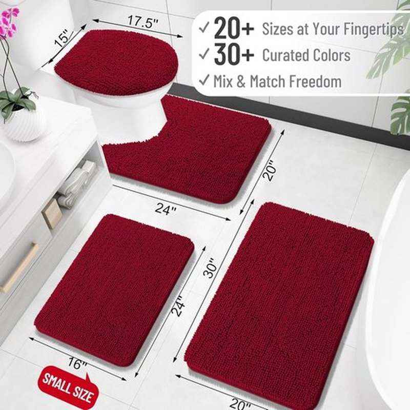 OLANLY Bath Rugs - Extra Soft Chenille with Rubber Backing | Quick Dry, Machine Washable, 34x21, Red