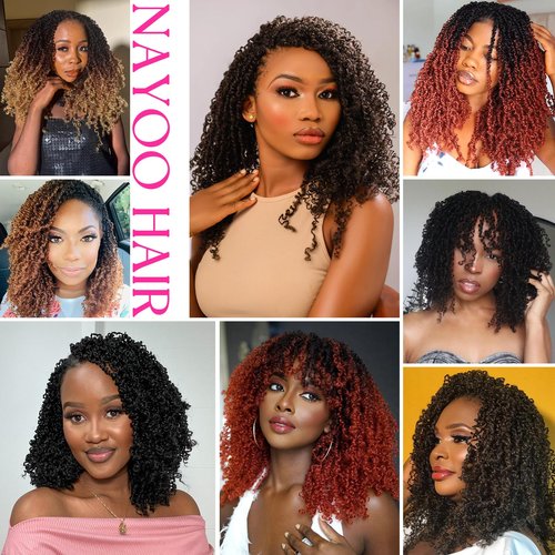NAYOO Pre-Looped Yanky Twist Crochet Hair - 10 Inch 8 Packs (30 Stands/Pack) Spring Mini Twist Short Bob Passion Twist with Curly Ends Synthetic Pre-Looped Crochet Hair for Black Women
