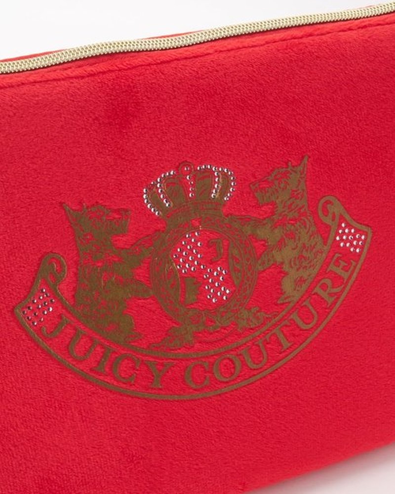 Juicy Couture Red Makeup Bag - Stylish Cosmetics Organizer with Zip Top & Rhinestone Detail