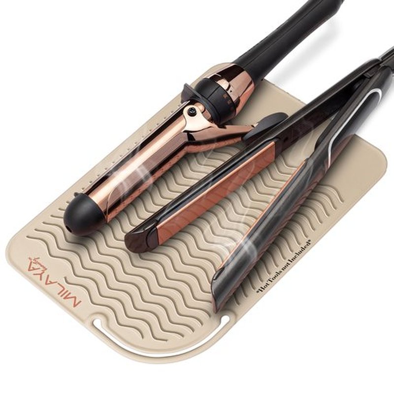 Milaya Beauty Vanity Accessories - Heat Resistant Mat – Silicone Flat Iron & Curling Iron Holder, Non-Slip Vanity Mat & Hot Tool Mat for Home, Salon, or Travel Use