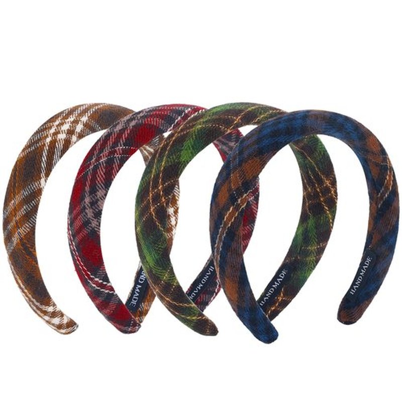 4Pcs Padded Headbands for Women Girls Cute Thick Plaid Hairbands Adult Set Green Navy Blue Brown Red Skincare Hair Hoop Wide Non Slip Soft Headwear Cloth Bulk Fashion Accessories Makeup Christmas Gift
