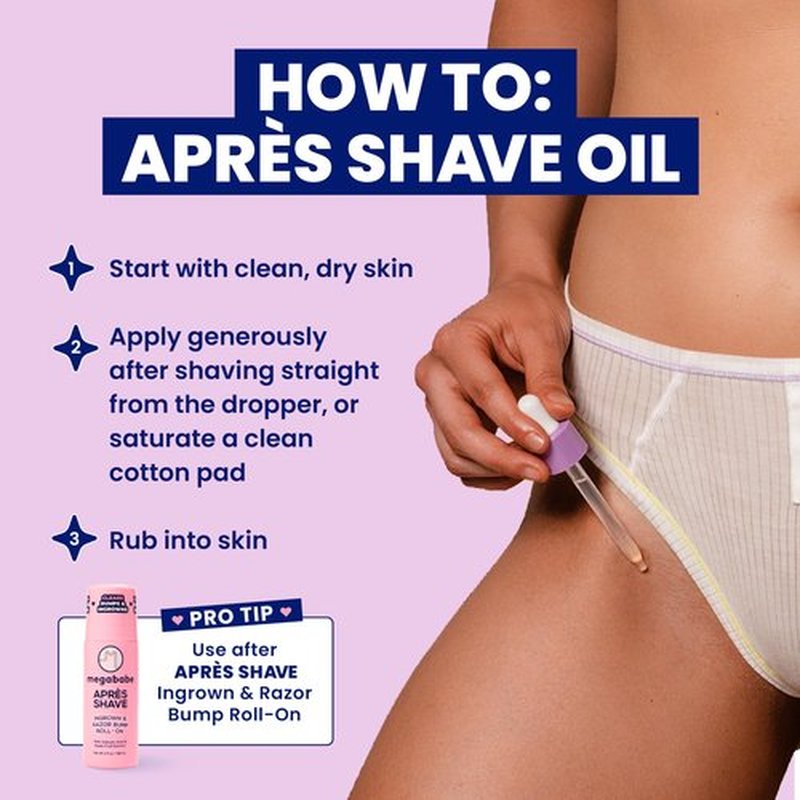 Megababe Après Shave Oil | Soothing After-Shave Oil | Vacation Essential | with Grapeseed & Jojoba Oils | 2 fl oz