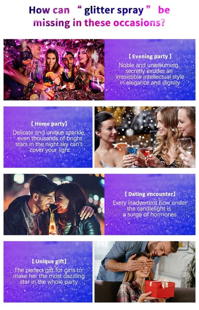 2 Pcs Body Glitter Spray, Perfect Body Glitter for Music Festival Stage Makeup and Festival Rave Shimmer Spray Highlighter Makeup.