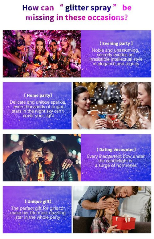 2 Pcs Body Glitter Spray, Perfect Body Glitter for Music Festival Stage Makeup and Festival Rave Shimmer Spray Highlighter Makeup.