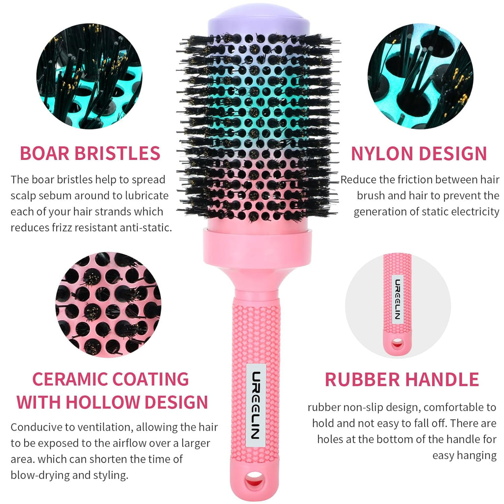 UREELIN Round Brush - 2.1 Inch Large Nano Thermal Ceramic & Ionic Hair Brush for Volumizing, Curling & Shine