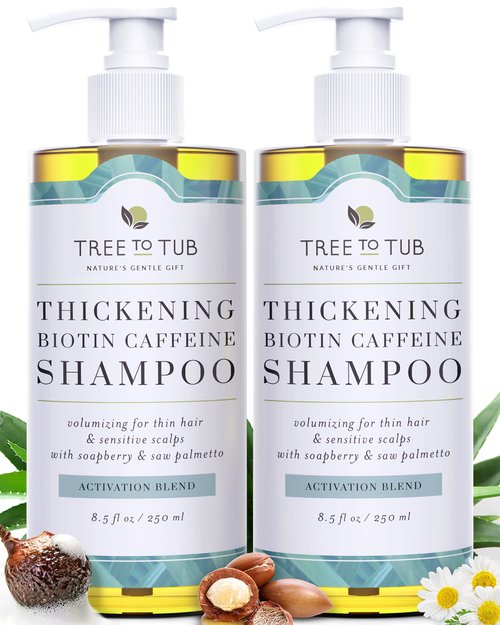 Tree to Tub Biotin Fine Hair Thickening Shampoo for Thicker, Fuller Volume - Gentle Volumizing Sulfate Free Argan Oil Shampoo for Women & Men w/Caffeine, Organic Saw Palmetto, All Natural Tea Tree