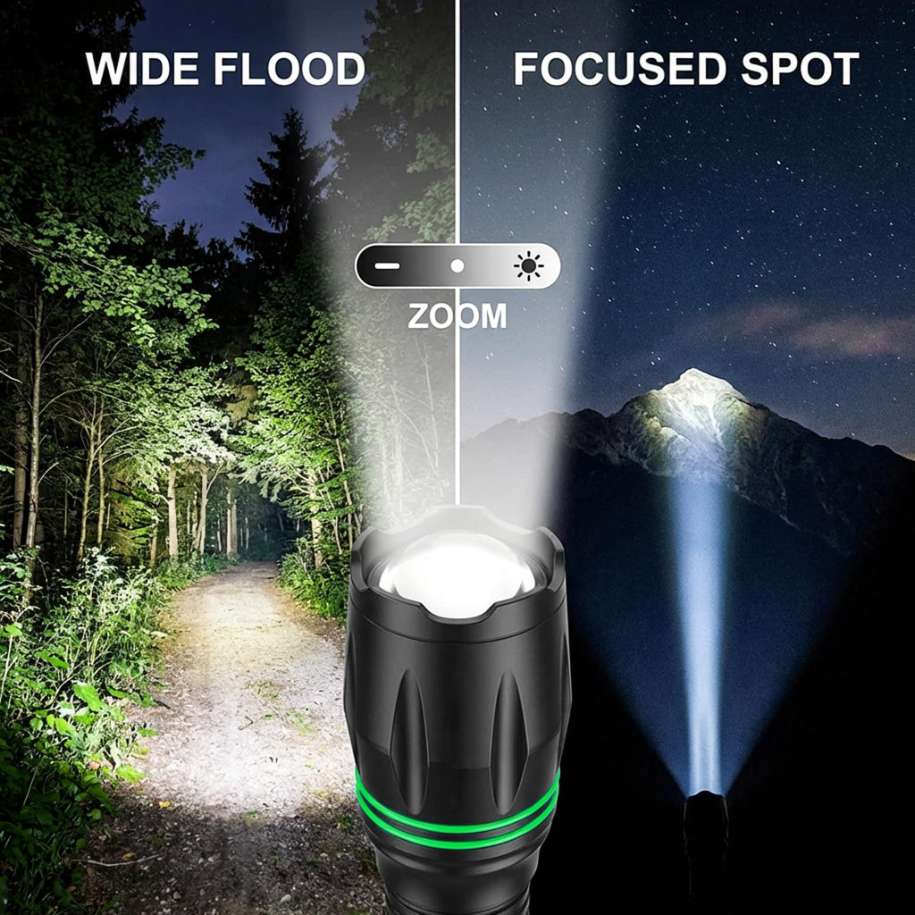 HAUSBELL T8 A100 2000 Lumen Flashlight 2 Pack with Glow-in-Dark Ring, Heavy-Duty Aluminum Tactical Flashlights High Lumens, 5 Modes Zoomable Waterproof LED for Emergency Camping Hiking Home Use