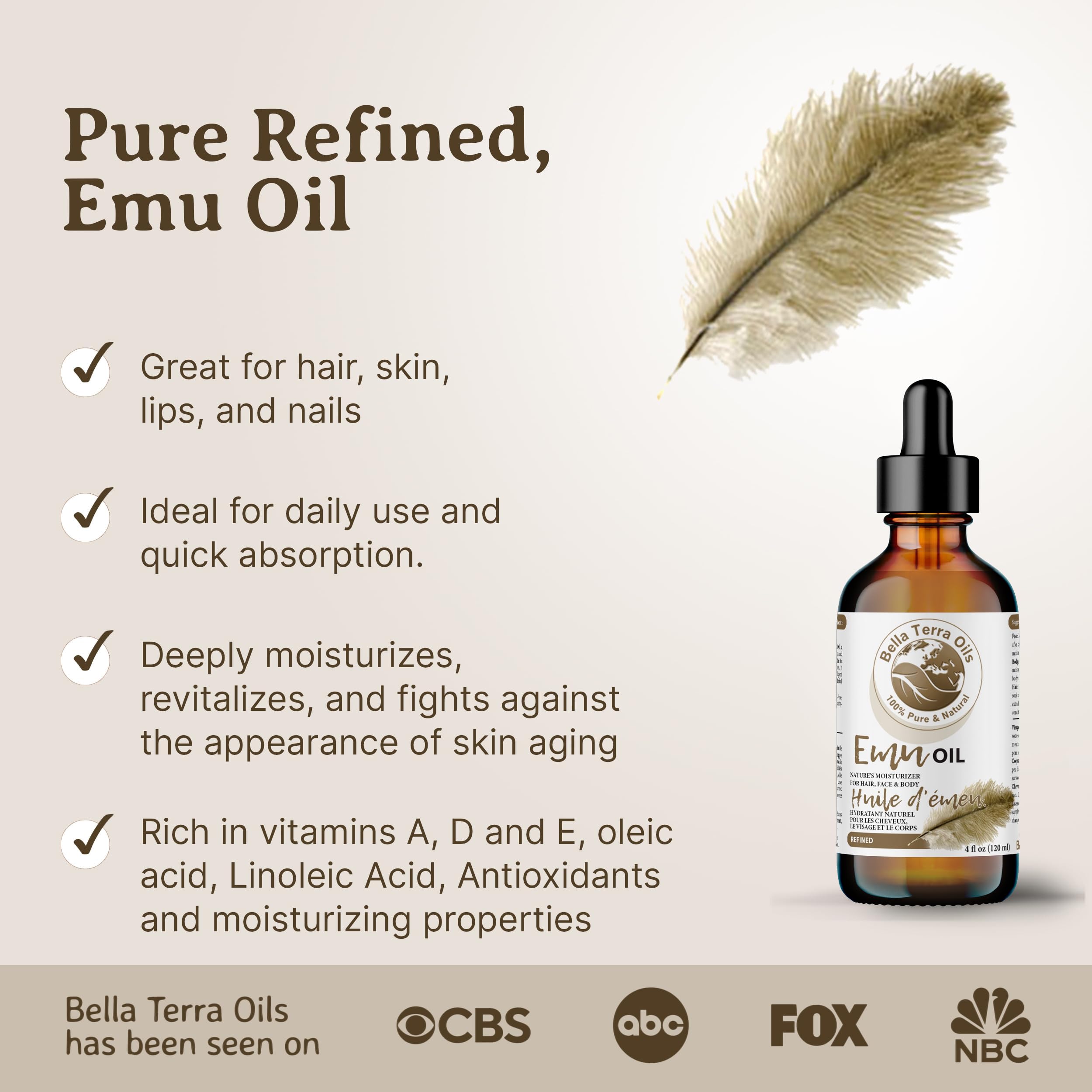 Bella Terra Oils - Emu Oil 8 oz - Celebrate the Australian Emu Heritage, Enveloped in Vitamin-rich Goodness, A Touch of Elegance for Skin
