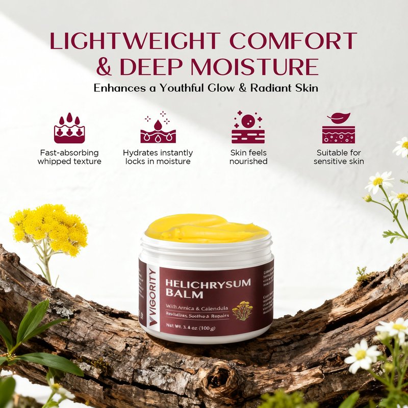 Vigority Helichrysum Balm Soothes & Repairs: Restorative Arnica Cream with Calendula for Bruised, Fragile & Thin Skin – Moisturizes, Revitalizes & Strengthens Skin Barrier for Adult Seniors - 3.4 oz