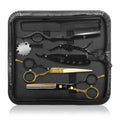 Ethyxe Hair Cutting Scissors Kit - 9 PCS Professional Haircut Scissors Set with Stainless Steel Straight and Thinning Shears for Home, Salon, and Barber Use (Black & Gold)
