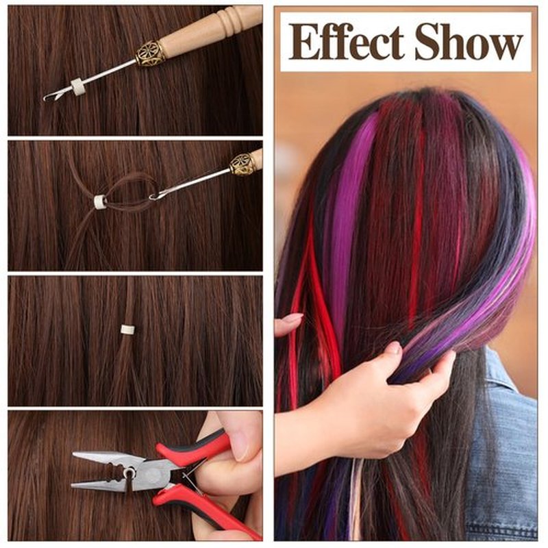 Fedmut 2500 PCS Extension Beads, Hair Extension Micro Beads, 5 Rolls Sewing Threads, 5 Metal Hair Clips, Hair Extension Kit for Hair Extensions Hand Sewing Wig DIY Craft