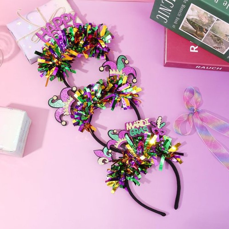 OAOLEER 3 PCS Mardi Gras Headbands for Girls, Mask Fleur De Lis Hairband Mardi Gras Glitter Hair Accessories for Women Adults