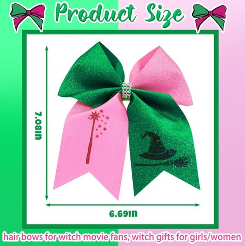 2Pcs Witch Gifts for Women, Witch Merch Hair Accessories Hair Bows for Witch Movie Fans, Pink Green Cute Bow Hair Clips Party Favors