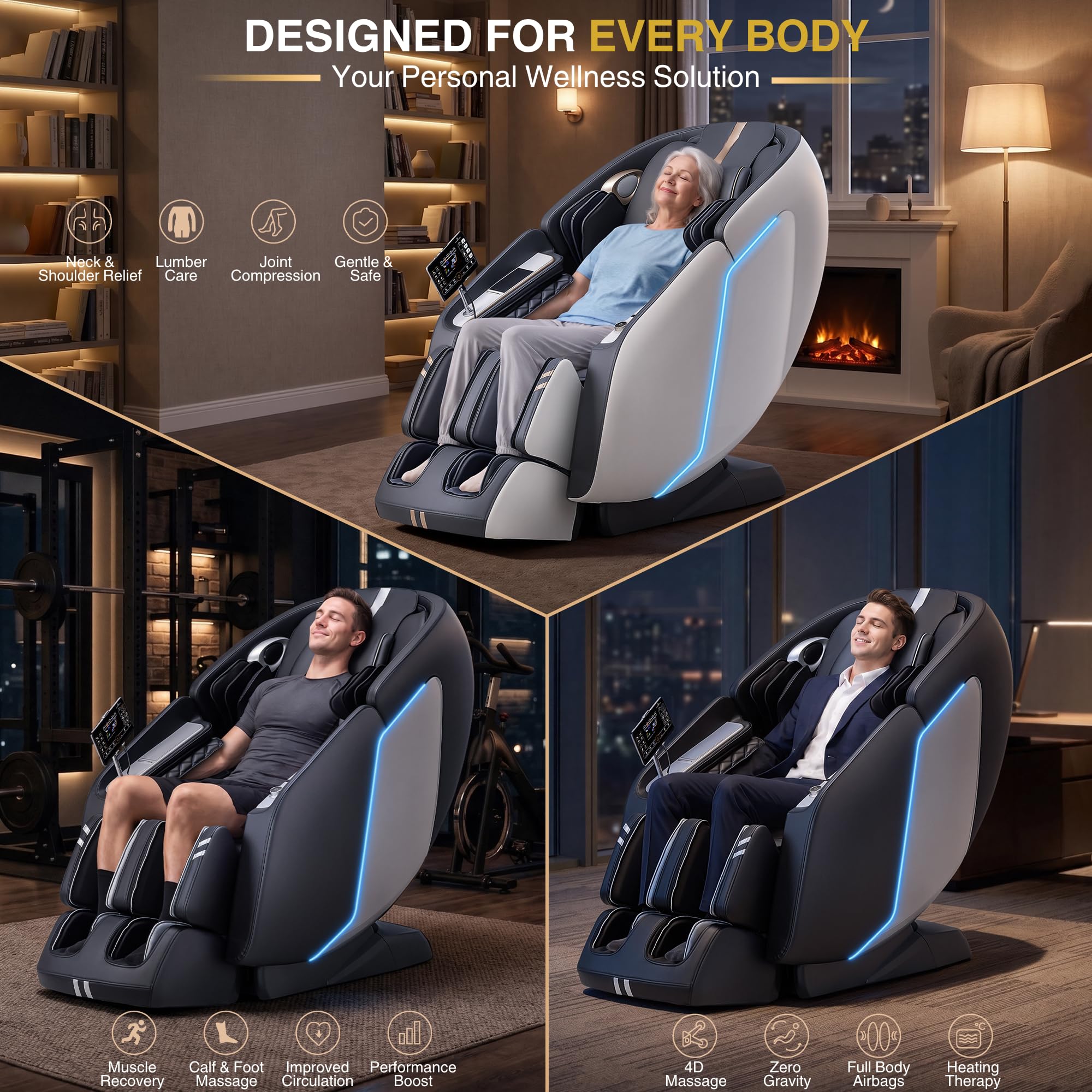 MassaMAX 4D Full Body Massage Chair for Daily Comfort Upgrade-Yoga Stretch, AI Voice Control, 55" SL Track, Zero Gravity, Extendable Footrest, 15 Modes, Foot Rollers, Waist & Calves Heating with Cover
