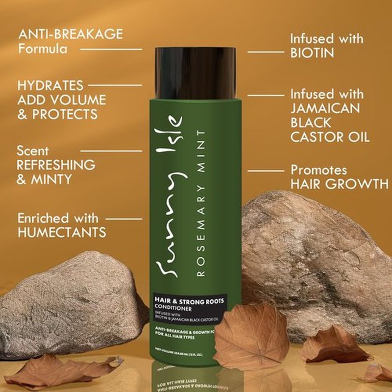 Sunny Isle Rosemary Mint Hair & Strong Roots Conditioner - Anti-Breakage, Growth, Biotin, Castor Oil - 12oz