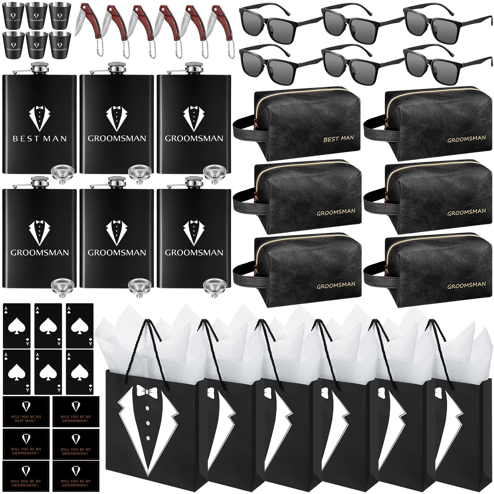 Rigibright 60 Pcs Groomsmen Gifts Set of 6 for Wedding Best Man Gift
