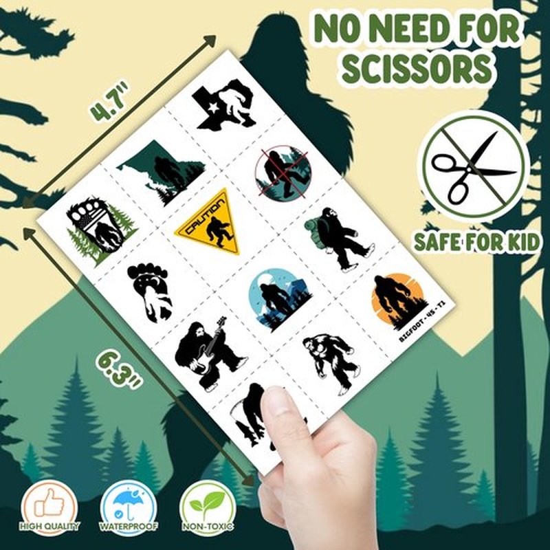 72PCS Bigfoot Party Set | 48PCS Temporary Tattoos & 24PCS Slap Bracelets | Fun Sasquatch-Themed Birthday Supplies, Baby Shower Gifts, Classroom Rewards & Party Decorations for Kids (Boys & Girls)