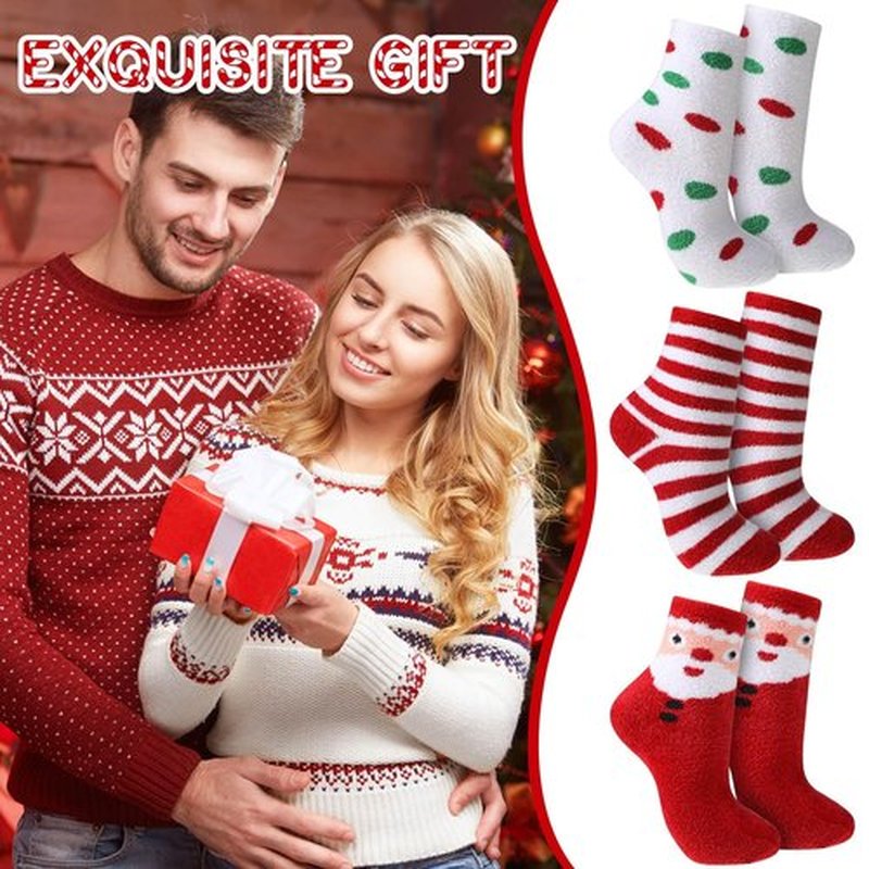 Suhine 3 Pair Christmas Aloe Infused Ultra Moisturizing Socks Colorful Patterns Fuzzy Christmas Socks Aloe Vera Socks for Spa (Vivid)