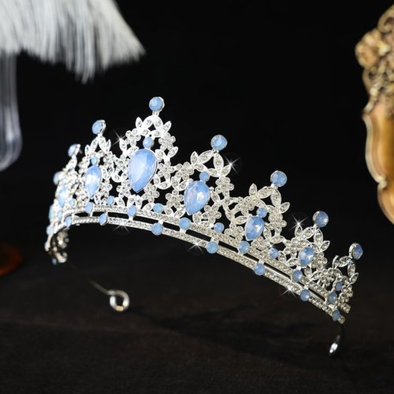 FORSEVEN Crystal Wedding Crown Rhinestone Headband Princess Party Tiaras Bridal Wedding Accessories Christmas Decorations Headband (Silver Blue White)