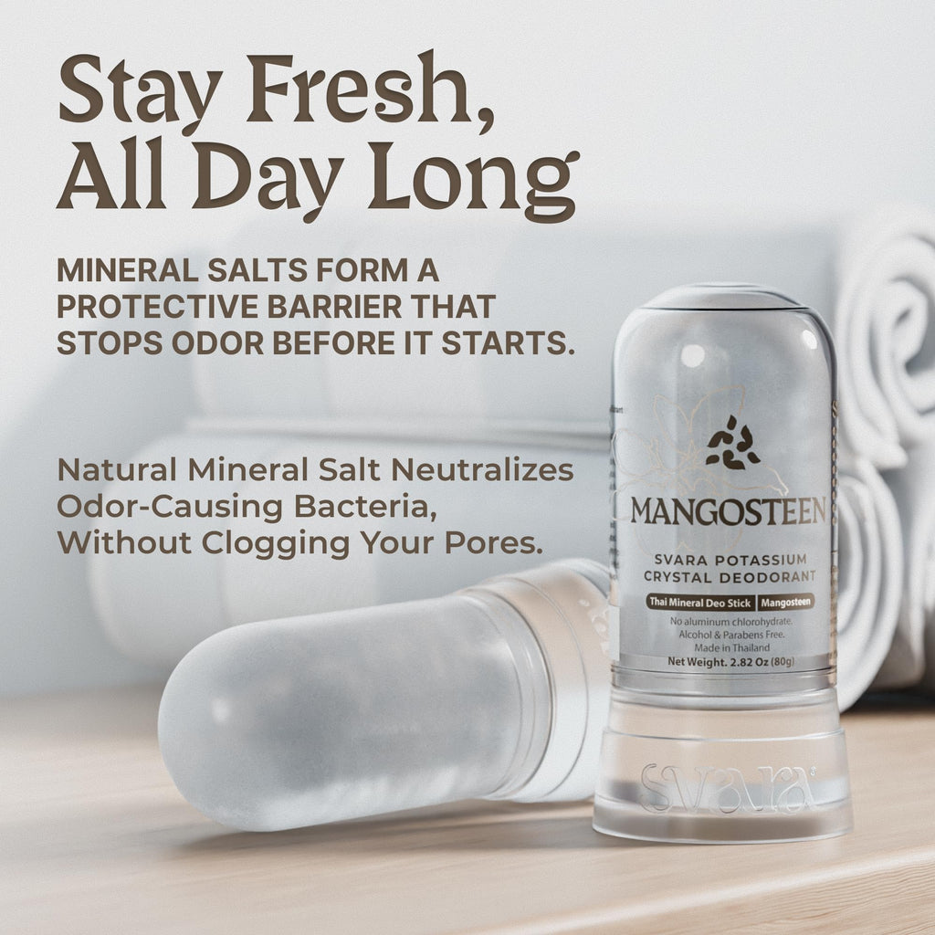 SVARA Natural Alum Crystal Deodorant Stick for Women & Men – Potassium Alum Stone for Odor Control, Smooth Non-Sticky Mineral Rock Design for Daily Freshness & Easy Application – Mangosteen (2.82Oz)