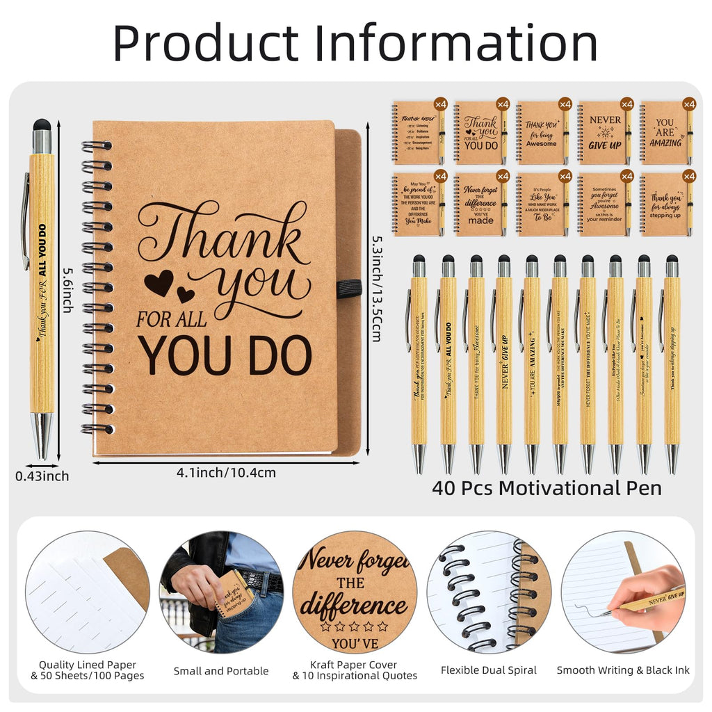 80Pcs/40 Sets Employee Appreciation Gifts Bulk, 40 Inspirational Notebooks & 40 Motivational Pens for Coworker Gifts, Teacher, Team Building, Nurse, Volunteer, DSP, Housekeeping, EVS Staff Office Gift
