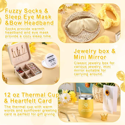 Nuogo 13 Pcs Birthday Gifts for Women Spa Basket Set for Women Mother's Day Gifts Mirrors Socks Steamers Jewelry Case Bath Robe Mom Nurse Girlfriend Wife